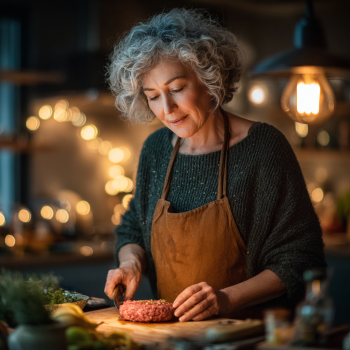 Táplálkozási szakértő idős ügyféllel konzultál